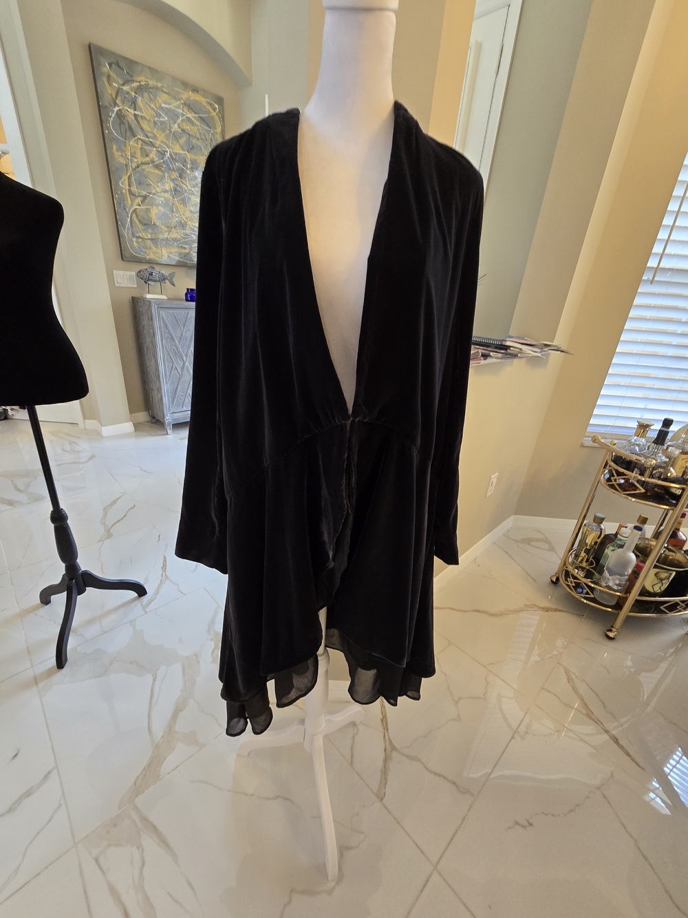 Women's Black Velvet Open Drape Cape - Unbranded